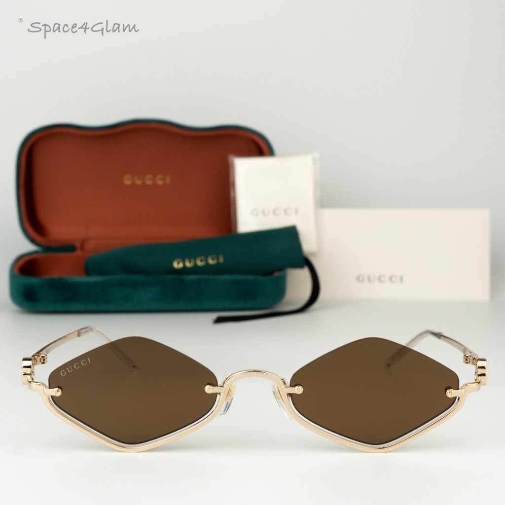 Gucci Men Sunglasses Gold Brown Geometric Gg1604s 002 Brand New